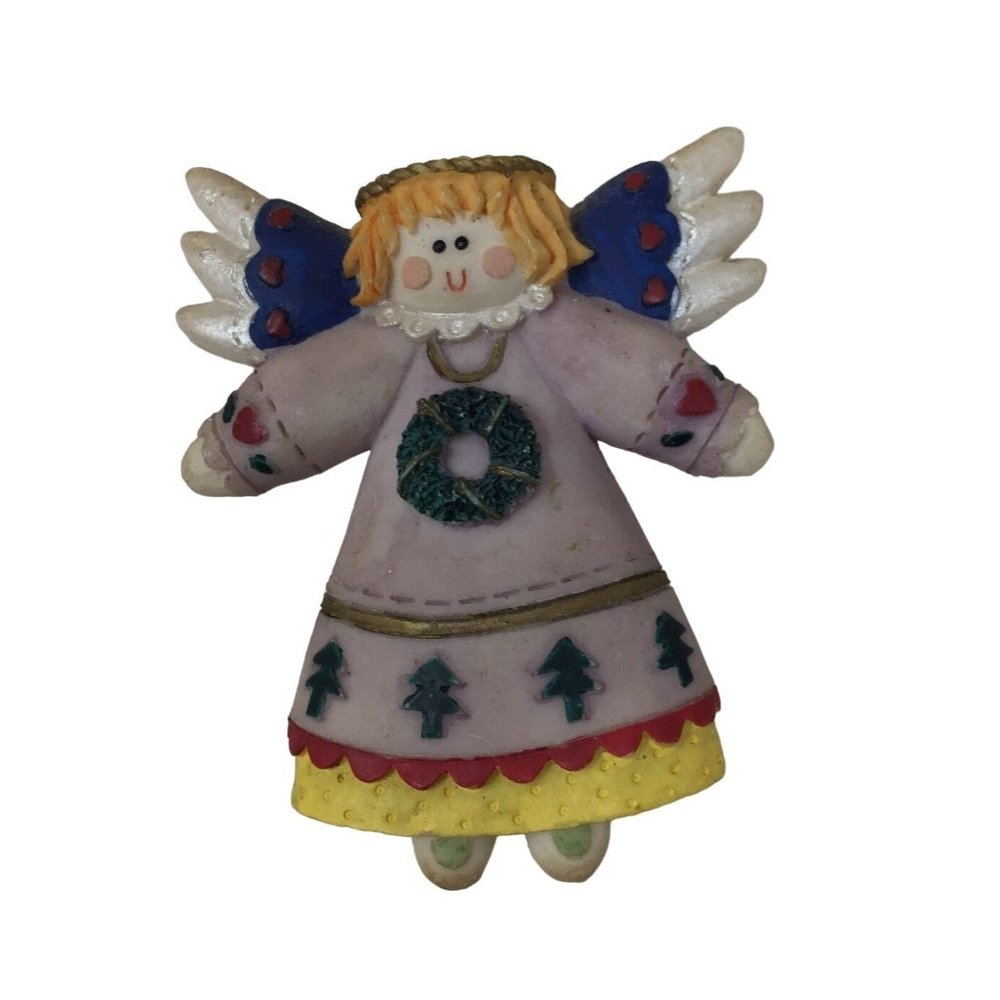 K's Collection Christmas Blonde Haired Angel Magnet With Reef and Christmas Tree